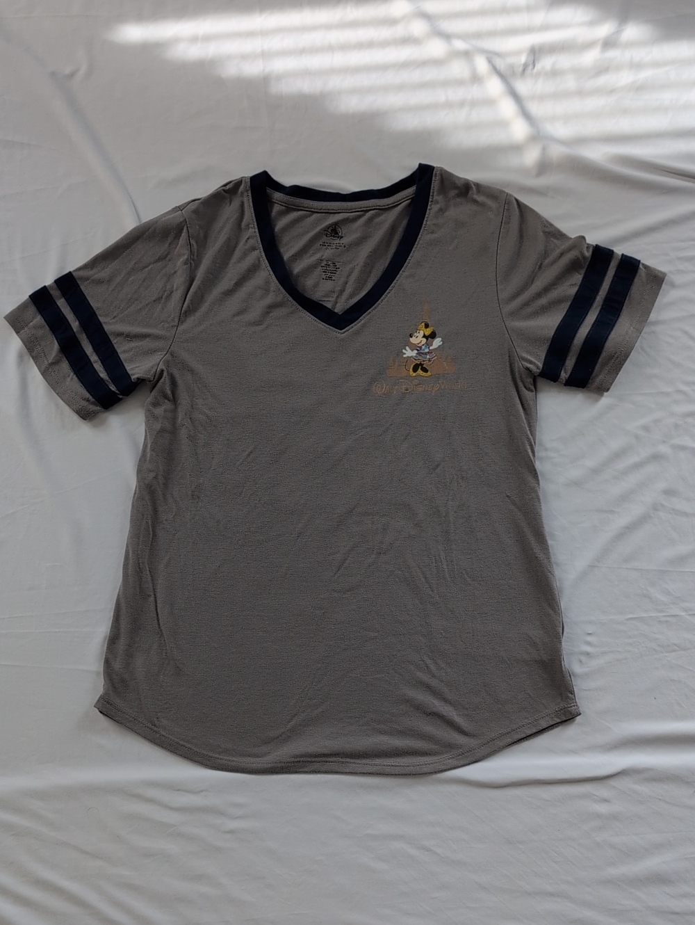 Disney 50th Anniversary Gray V-Neck Short Sleeve Tee with Navy Trim